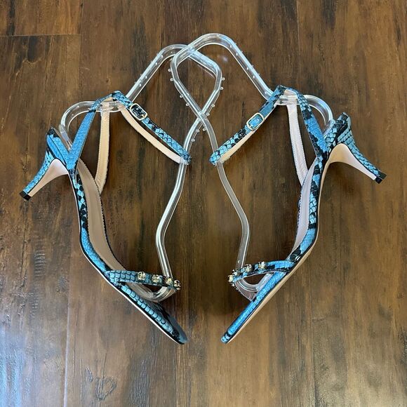 NWOB J. CREW Strappy Heeled Sandals in Snake-Embossed Leather ITALY MADE - Picture 6 of 10